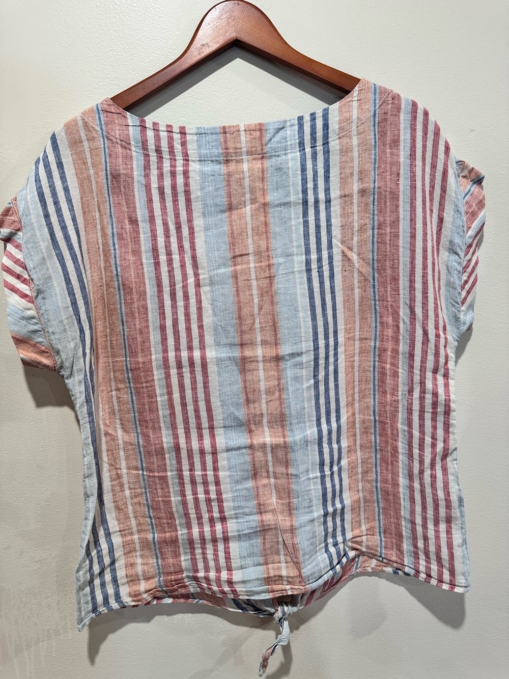 L.L. Bean Striped Tie-Front Blouse in Blue, Pink, Cream - Picture 2 of 5